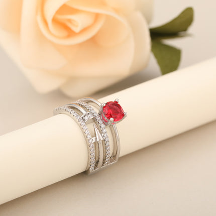 Anillo Con Diseño Multicapa Y Hueco Con Diamantes Zirconia De Cobre Chapado En Plata