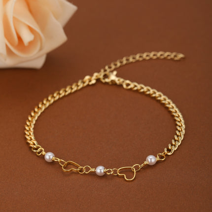 Pulsera De Cadena Moda Con Perlas Artificiales Y Adorno De Corazón