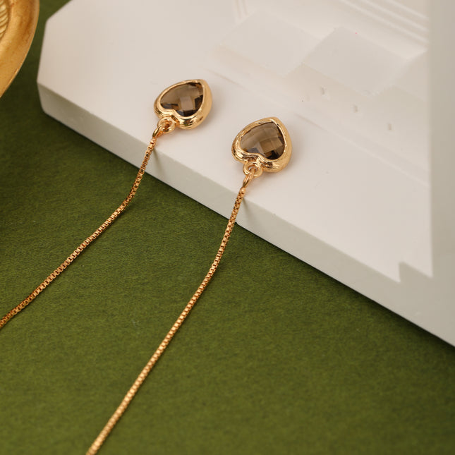 Aretes Con Diseño De Corazón Café Con Cristales De Zirconia De Aleación