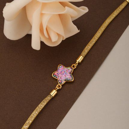 Pulsera De Cobre Con Cadena De Tul Y Estrellas Moradas Diseño Moda