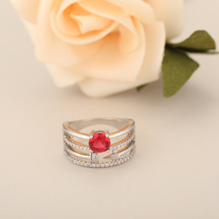 Anillo Con Diseño Multicapa Y Hueco Con Diamantes Zirconia De Cobre Chapado En Plata