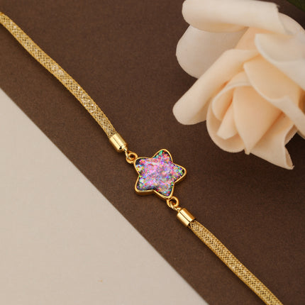 Pulsera De Cobre Con Cadena De Tul Y Estrellas Moradas Diseño Moda