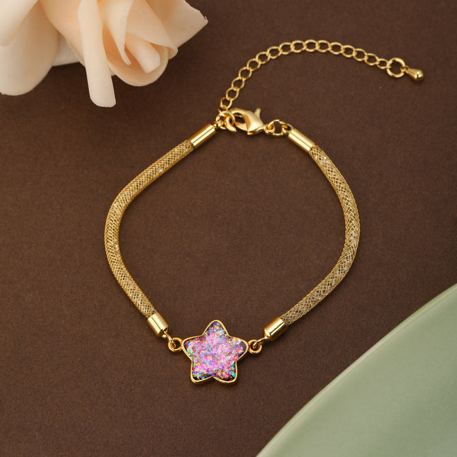 Pulsera De Cobre Con Cadena De Tul Y Estrellas Moradas Diseño Moda