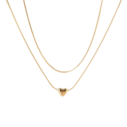 Collar De Doble Capa De Cadena De Serpiente De Acero Inoxidable Con Colgante De Corazón