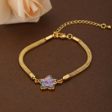 Pulsera De Cobre Con Cadena De Tul Y Estrellas Moradas Diseño Moda