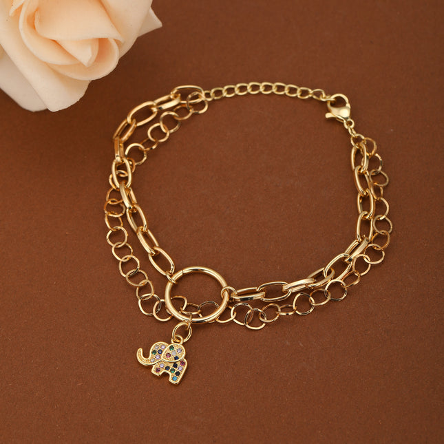 Pulsera De Cadena Con Elefante Y Cierre De Aro, De Acero Inoxidable