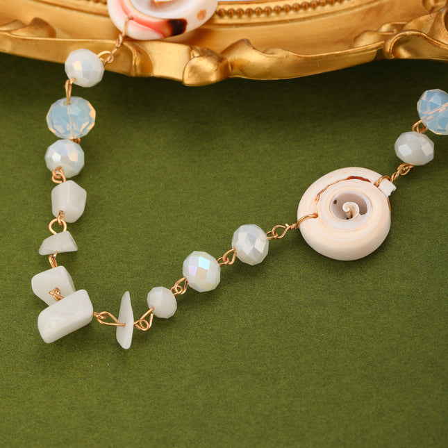 Collar Con Cristal Blanco Y Concha De Cerámica Estilo Bohemio