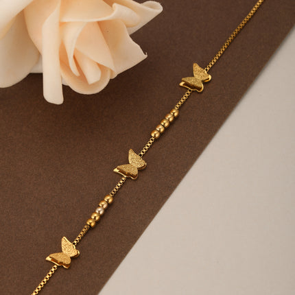 Pulsera Dorada Con Detalles De Mariposa En Capas Acero Enchapado Oro 14K