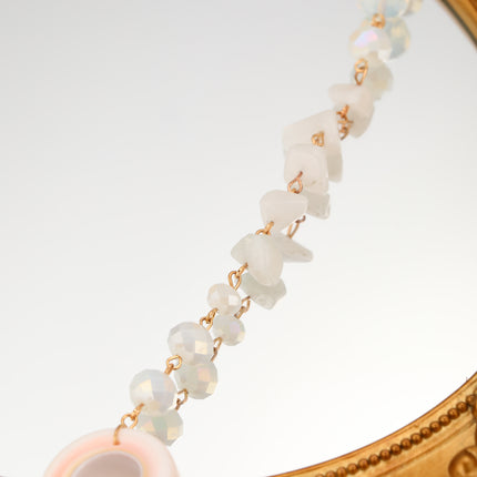 Collar Con Cristal Blanco Y Concha De Cerámica Estilo Bohemio