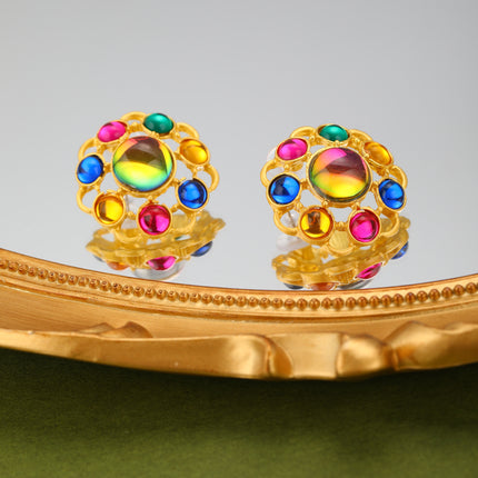 Aretes Con Diseño De Flores Coloridas De Cristal Sintético Para Mujer