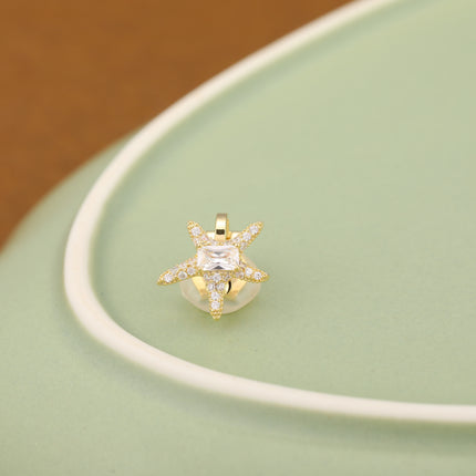 Aretes En La Oreja Ear Cuff De Estrella De Mar Dorado Con Zirconia