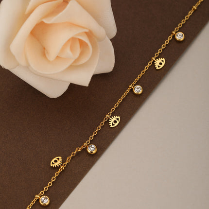 Pulsera Con Colgante Ojo Diablo Y Zirconitas, Acero Inoxidable 14K