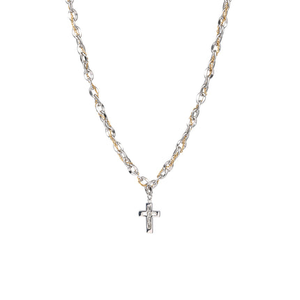 Collar De Acero Inoxidable Con Colgante De Cruz De Moda Con Cadena Gruesa y Delgada Enrollada