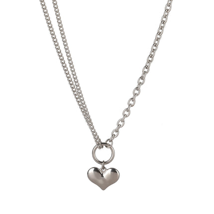 Collar Simple De Acero Inoxidable Versátil Con Colgante De Corazón Plata De Moda Casual