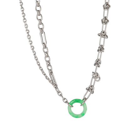 Collar De Acero Inoxidable Cadena De Hebilla Con Anillo De Jade Personalizada De Moda
