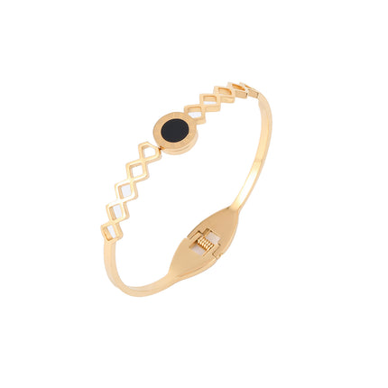 Pulsera Brazalete De Acero Inoxidable Con Disco Negro Y Números Romanos
