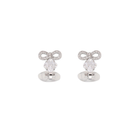 Aretes En La Oreja De Cobre Ear Cuff Con Moño Y Zirconia, Estilo Moda