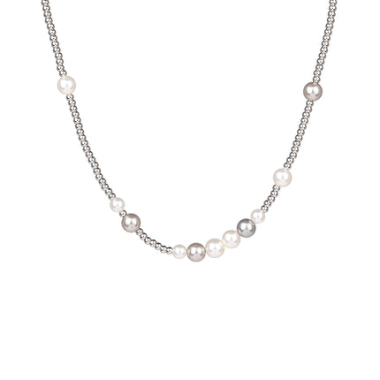 Collar Elegante De Bolas De Acero Inoxidable Con Perlas De Lujo Leve De Moda Casual