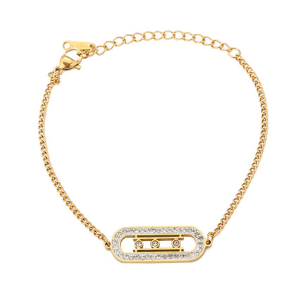 Pulsera De Acero Con Geometría Y Zirconia, Diseño Moderno En Oro De 14K