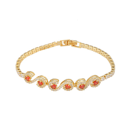 Pulsera De Cadena De Cobre Con Zirconias Blancas Y Rojas Elegante
