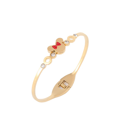 Pulsera Con Cabeza De Ratón y Circon Rojos Brazalete De Acero Inoxidable
