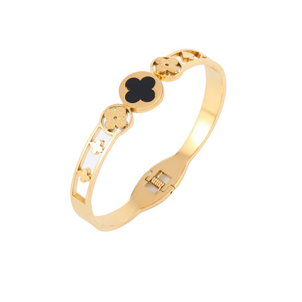 Pulsera Con Trébol De Cuatro Hojas Flor Brazalete De Acero Inoxidable