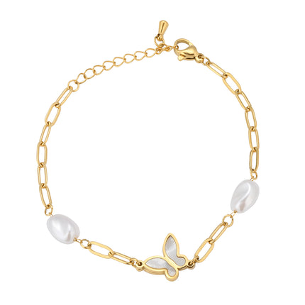 Pulsera De Perlas Con Diseño De Mariposa Elegante En Cobre Chapado En Oro 14K