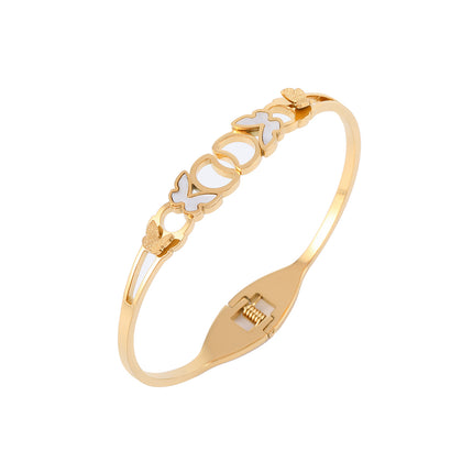 Pulsera Brazalete Con Mariposa Blanca y Doble Capa De Mariposas Elegante
