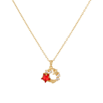 Collar INS De Acero Inoxidable De Moda Con Colgante De Anillo De Diamantes Rojos Casual