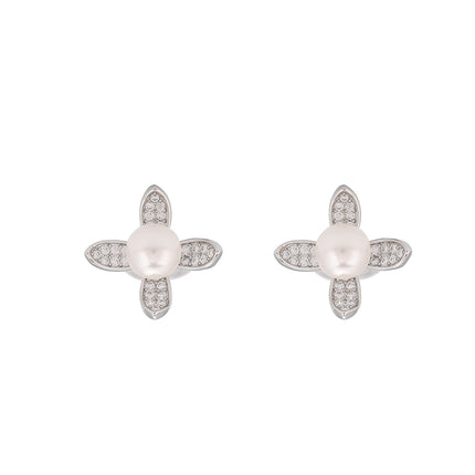 Aretes En La Oreja Ear Cuff De Cuatro Hojas Con Perla Artificial Elegante