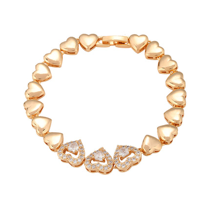 Pulsera De Cobre Con Corazones Lisos Y Con Zirconias Estilo Delicado