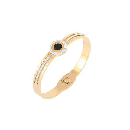 Pulsera Brazalete De Acero Inoxidable Con Disco Negro Y De Zirconias