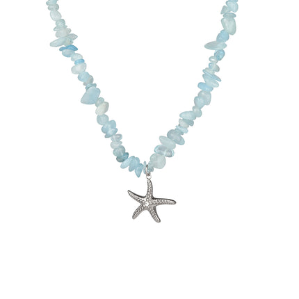 Collar De Estilo Especial De Piedra Natural Azul Con Colgante De Estrella De Mar De Moda