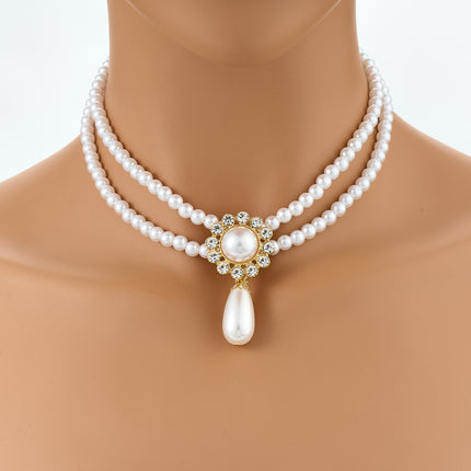 Collar De Perlas Francés Con Diamantes Lujo Leve De Moda De Estilo Palaciego