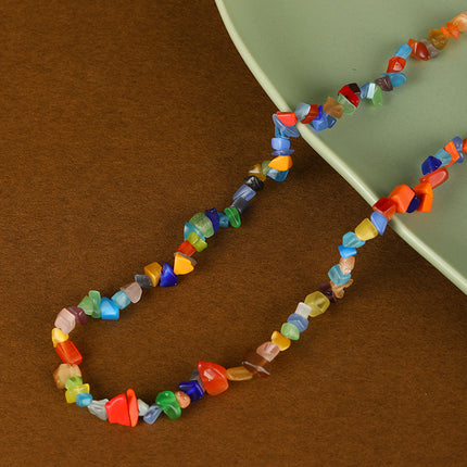 Collar De Cadena De Acero Inoxidable 316 De Cuentas De Colores De Grava Natural De Moda