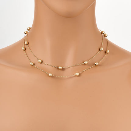 Collar De Doble Capa Con Cuentas Redondas Chapado En Oro 14K Estilo Elegante