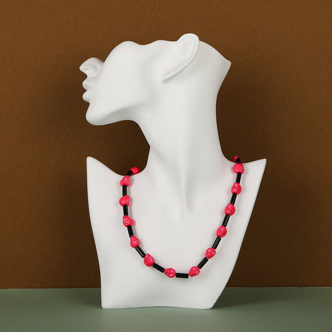 Collar De Cuentas Turquesa De Calavera Rosada De Moda De Estilo Gótico