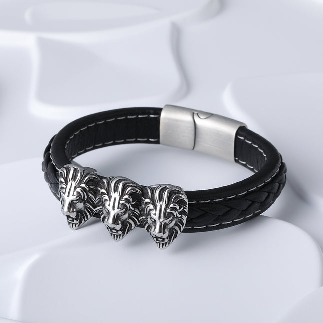 Pulseras Artesanales De Hilo Con Cabeza De León En Acero Inoxidable