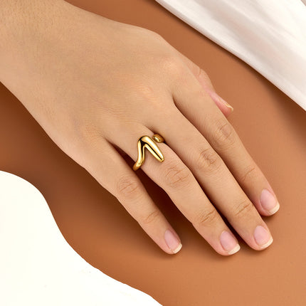 Anillo Creativo En Forma De V Abierto De Estilo De Acero Inoxidable Chapado En Oro 14K