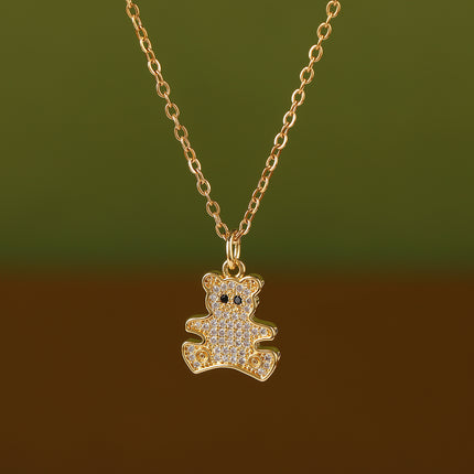 Collar Casual Con Colgante De Oso De Diamante De Imitación Con Ojos Negros Versátil