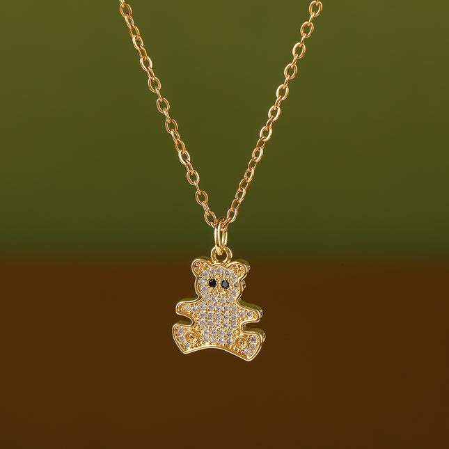 Collar Casual Con Colgante De Oso De Diamante De Imitación Con Ojos Negros Versátil