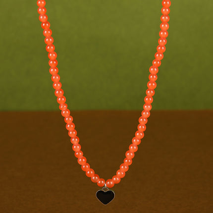 Collar De Cuentas De Vidrio Pequeño De Lujo Leve De Moda Con Colgante De Corazón