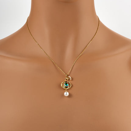 Collar Con Colgante De Pavo Real, Zirconia En Forma De Gota y Perlas