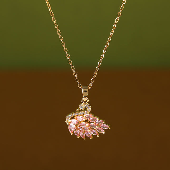 Collar Con Colgante De Cisne De Diamantes De Imitación Rosados De Cadena De Acero Inoxidable