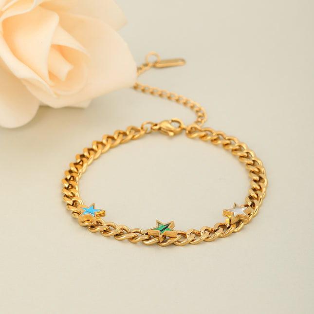 Pulsera De Acero Con Colgante De Estrellas De Colores, Chapado En 14K
