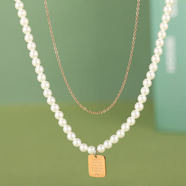 Collar De Cuentas Pequeñas De Perlas De Doble Capa De Lujo Leve De Moda