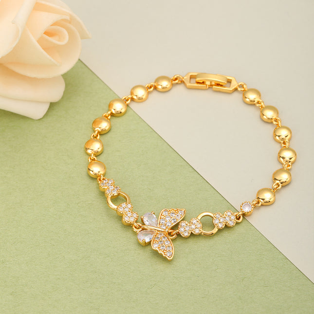 Pulsera De Cobre Con Mariposa Y Circonitas Cadena Diseño Elegante