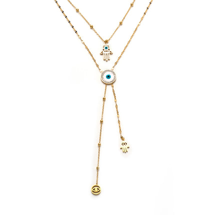 Collar Colgante De Ojo Del Diablo y Palma Enchapado Oro 18K Estilo Simple