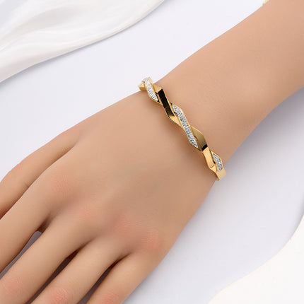 Pulsera Brazalete De Acero Inoxidable Diseño De Líneas Y Con Zirconia