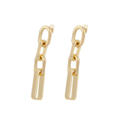 Aretes Largos Geométricos De Cadena En Oro De 14K Para Mujer
